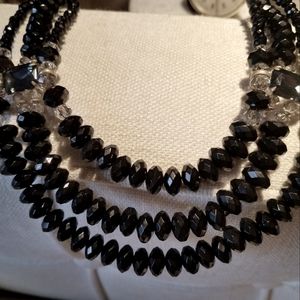 Vintage Jet & Crystal 3 tier Necklace